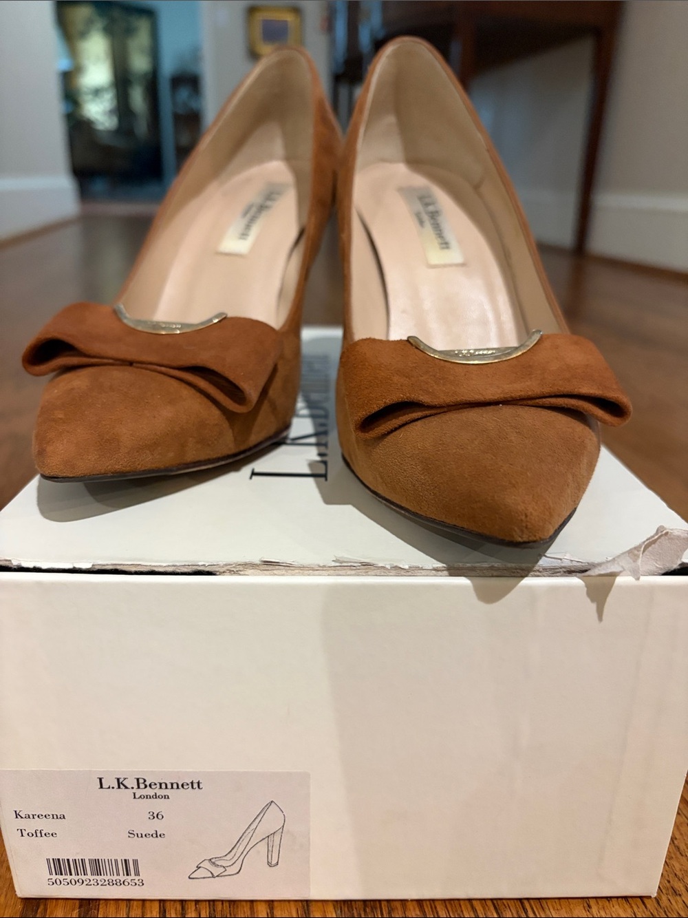 LK Bennett Toffee Suede Pointed Pumps with Bow